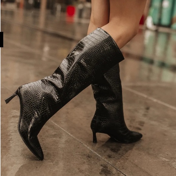 Steve Madden lavan dark brown croc boots kitten heel - Picture 2 of 4